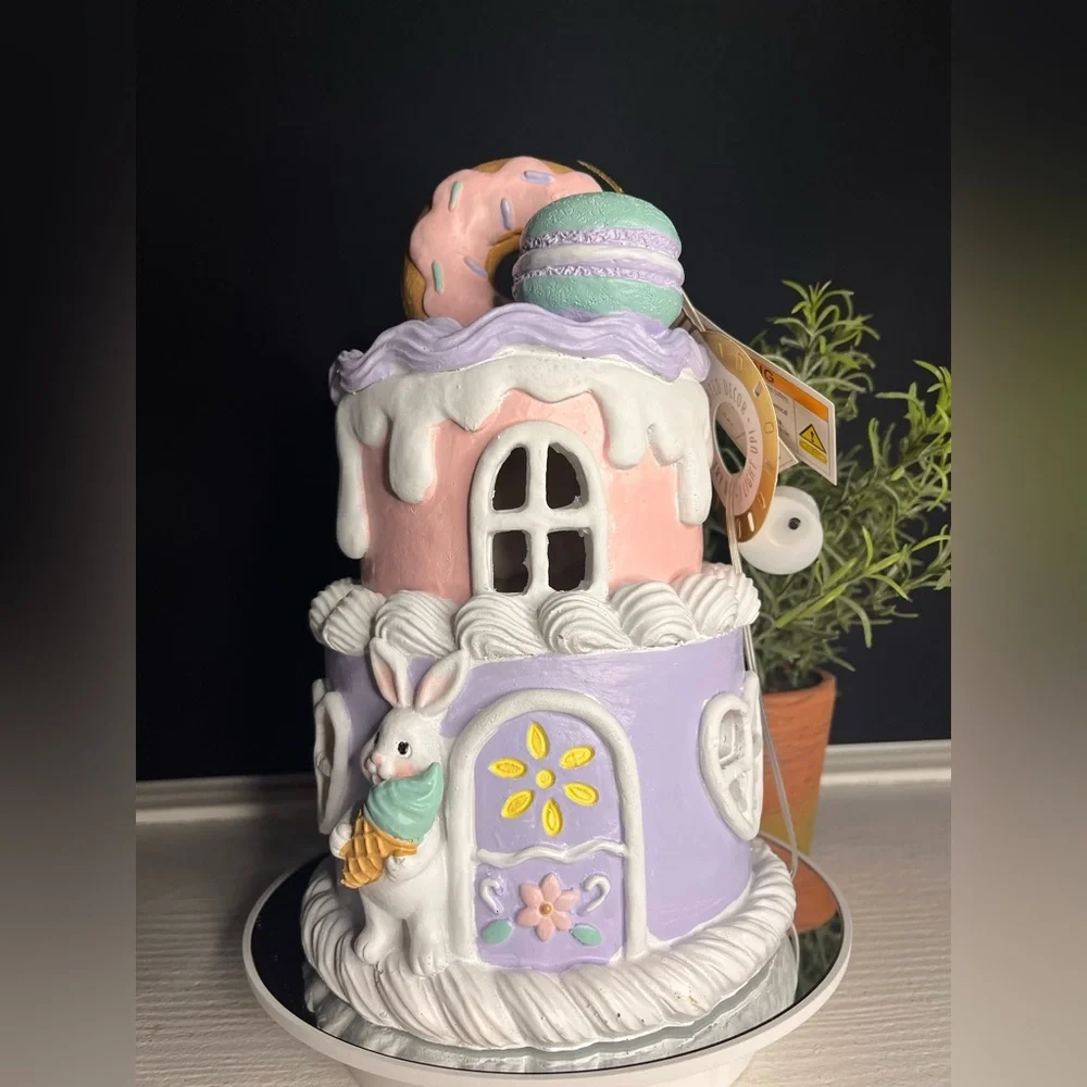 Large Ice Cream Cake Easter Bunny House Pastel Macaron Donut Decor NWT